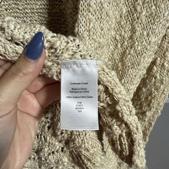 Coldwater Creek Pointelle Intrigue Popcorn Crochet Knit Open Front Cardigan Med - Picture 6 of 7